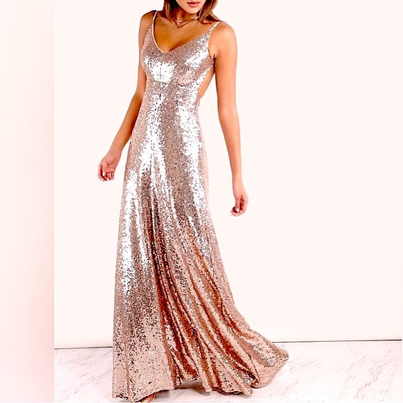 SHEIN Dresses & Skirts - Rose gold sequin backless maxi dress